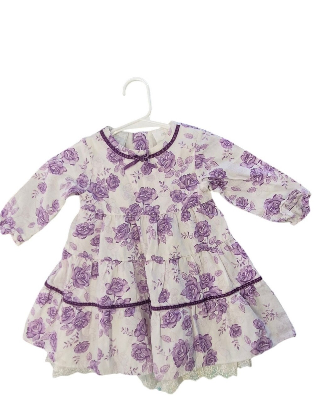 Koala Baby Boutique Purple Floral Long Sleeve Dress 3-6 Months Lace Trim Baby